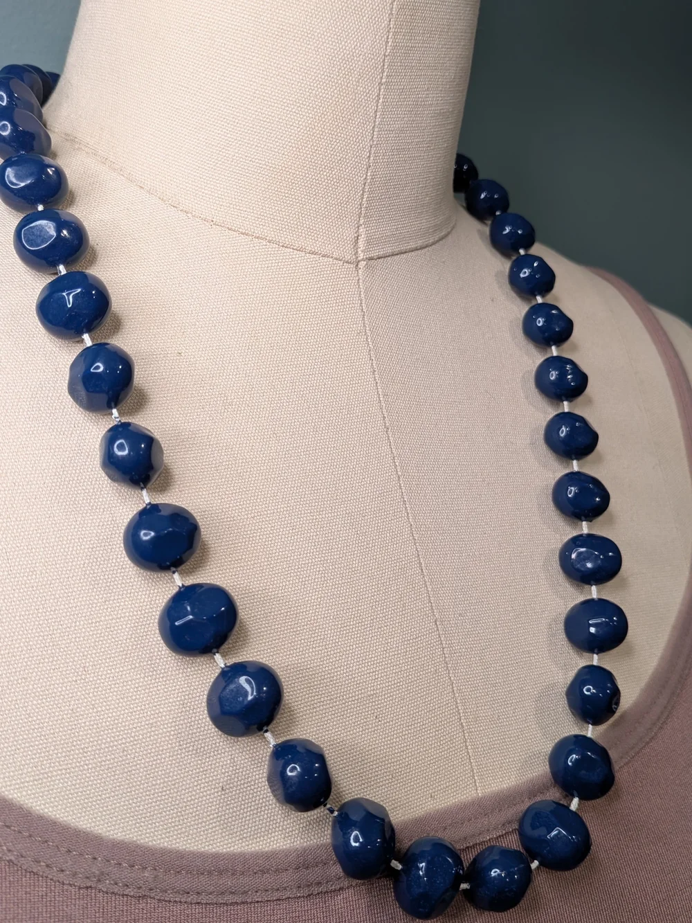 Vintage Deep Cobalt Navy Blue Freeform Nugget Bead Necklace